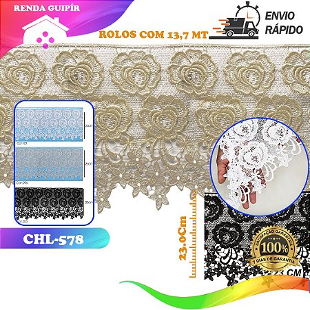 RENDA GUIPIR CHL-578 BICO CIGANO 23.0 CM -  ROLO C/13.7 METROS