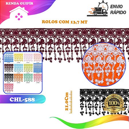 RENDA GUIPIR CHL-588 BICO CIGANO 21.0 CM -  ROLO C/13.7 METROS