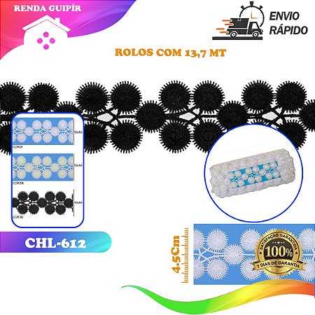 RENDA GUIPIR CHL-612 ENTREMEIO 4.5 CM -  ROLO C/13.7 METROS