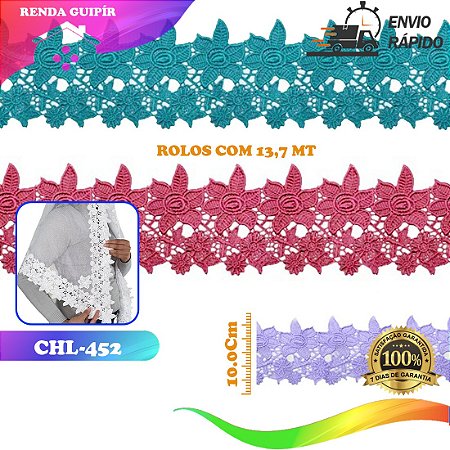 RENDA GUIPIR CHL-452 ENTREMEIO 10.0 CM -  ROLO C/13.7 METROS