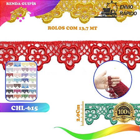 RENDA GUIPIR CHL-615 FLOR - 2.0 CM -  ROLO C/13.7 METROS