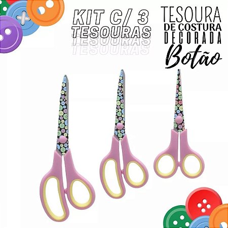 KIT C/ 3 TESOURAS DECORADA PARA COSTURA  - BOTOES