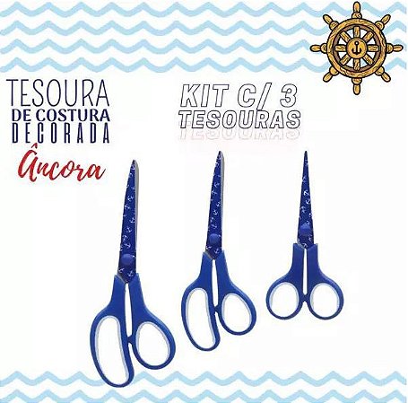 KIT C/ 3 TESOURAS DECORADA PARA COSTURA  - ANCORA