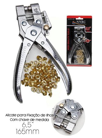 ALICATE DE ILHOS VAZADOR C/ CHAVE DE MEDIDA PROFISSIONAL + 100 ILHOSES