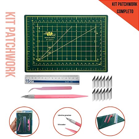 Kit Patchwork Completo Mini Base De Corte A5 22x15 Estilete+Pinça+Régua