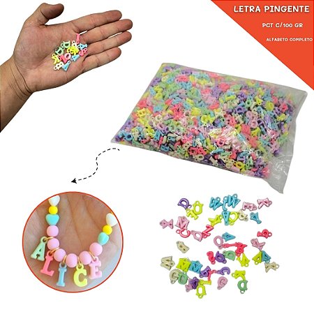 Miçanga Passante P/Pulseira - Letras Pingente - Multicolorido Pct C/100 Gr