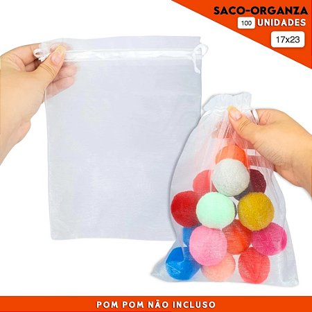 Kit 100 Saco de Organza P/ Lembrancinha - 17x23 - C/ Fita de Cetim