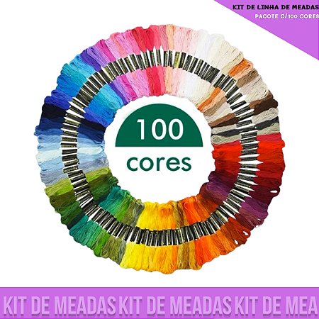 Kit 100 Meadas de Linhas de Bordado Ponto Cruz Artesanato Fio Poliéster algodão