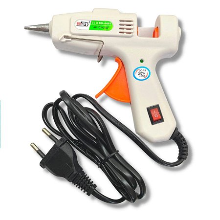 Pistola de Cola Quente Botão Liga e Desliga Bivolt Para Cola Fina 7mm - Branca