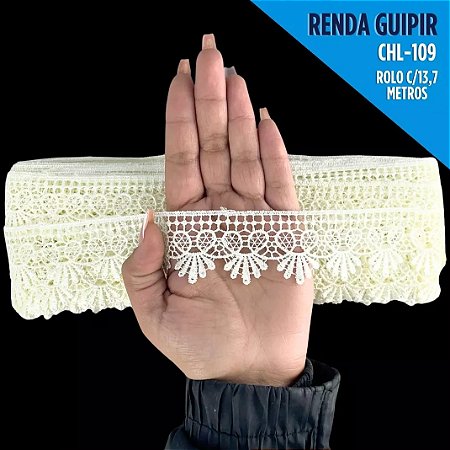 RENDA GUIPIR CHL-109 3.0 CM -  ROLO C/13.7 METROS Cor:Natural