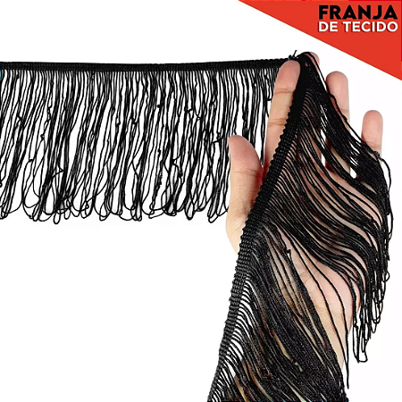 Franja de Tecido Acetinado - 10cm - Grade de Cores - Rolo C/10 Mts COR:PRETO-310