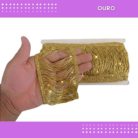 Franja De Tecido Acetinado - 10cm - Grade De Cores - Rolo C/10 Mts Cor:Ouro