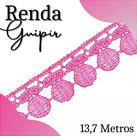 Renda Guipir CHL-005 - 2.0 Cm - Rolo C/13.7 Mts Cor:Rosa-Chiclete