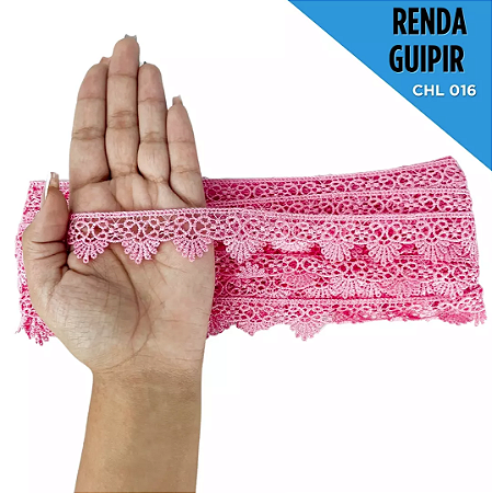 Renda Guipir CHL-016 - 2.5 Cm -  Rolo C/13.7 Mts Cor:Rosa-Chiclete