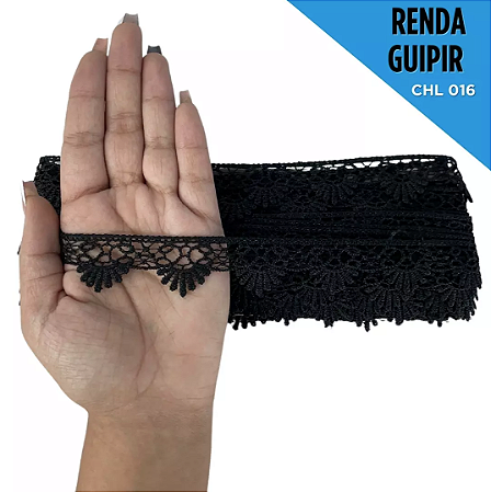 Renda Guipir CHL-016 - 2.5 Cm -  Rolo C/13.7 Mts Cor:Preto