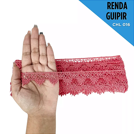 Renda Guipir CHL-016 - 2.5 Cm -  Rolo C/13.7 Mts Cor:Coral
