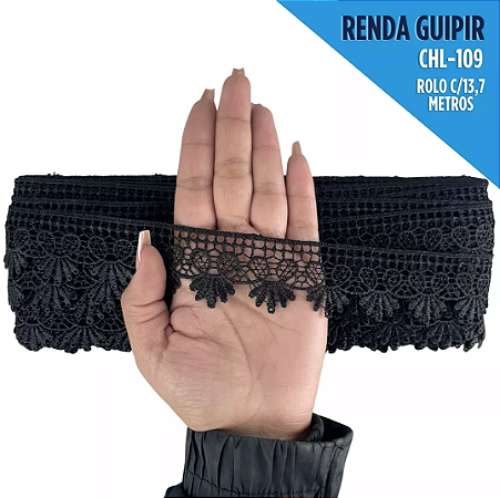RENDA GUIPIR CHL-109 3.0 CM -  ROLO C/13.7 METROS Cor:Preto
