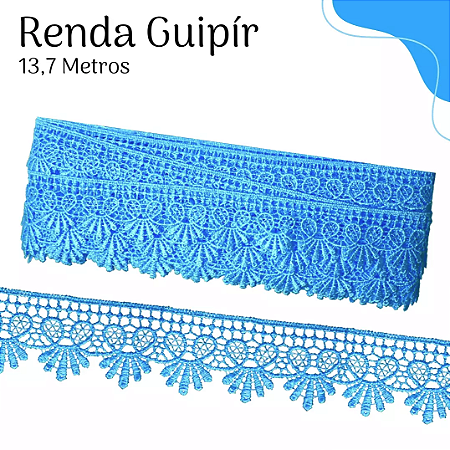 RENDA GUIPIR CHL-109 3.0 CM -  ROLO C/13.7 METROS Cor:Azul-Turquesa