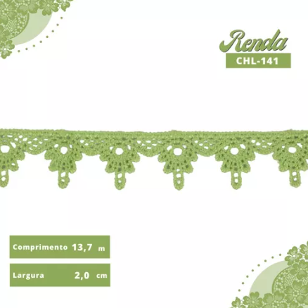 Renda Guipir CHL-141 2.0 Cm -  Rolo C/13.7 Metros Cor:Verde-Limao