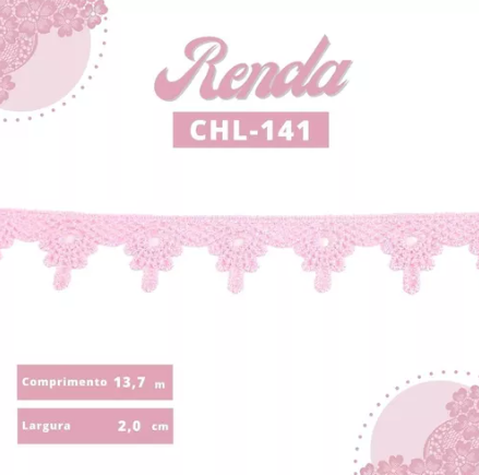 Renda Guipir CHL-141 2.0 Cm -  Rolo C/13.7 Metros Cor:Rosa-Bebe