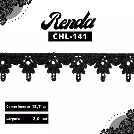 Renda Guipir CHL-141 2.0 Cm -  Rolo C/13.7 Metros Cor:Preto
