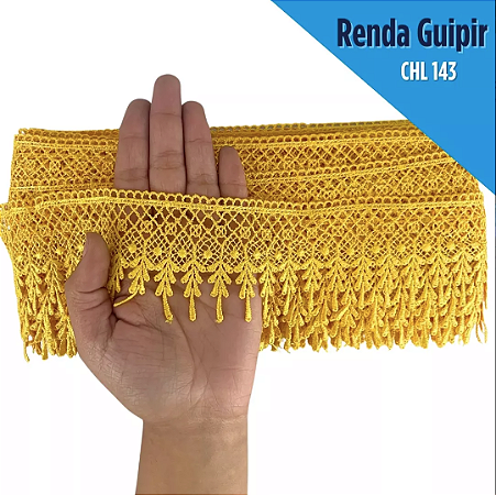 Renda Guipir CHL-143 - 6.0 Cm -  Rolo C/13.7 Metros Cor:Amarelo-Ouro