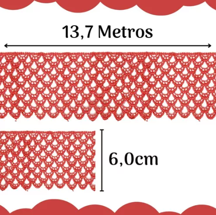 Renda Guipir CHL-160 - 6.0 Cm -  Rolo C/13.7 Metros Cor:Coral