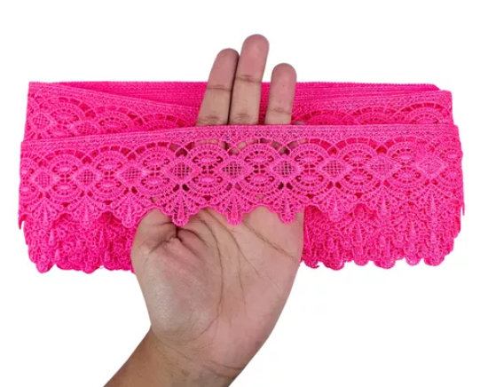 Renda Guipir CHL-162 - 5.0 Cm -  Rolo C/13.7 Metros Cor:Rosa-Neon