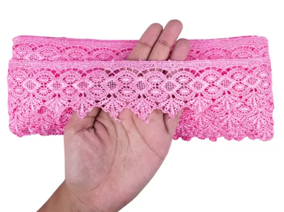 Renda Guipir CHL-162 - 5.0 Cm -  Rolo C/13.7 Metros Cor:Rosa-Chiclete