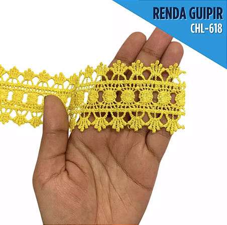 Renda Guipir CHL-162 - 5.0 Cm -  Rolo C/13.7 Metros Cor:Amarelo-Canario