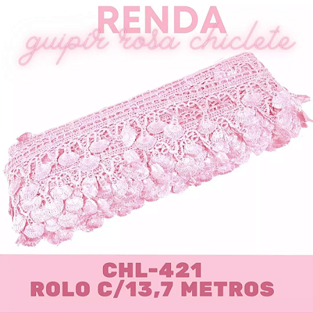 Renda Guipir CHL-421 4.5 Cm - Rolo C/13.7 Metros Cor:Rosa-Bebe