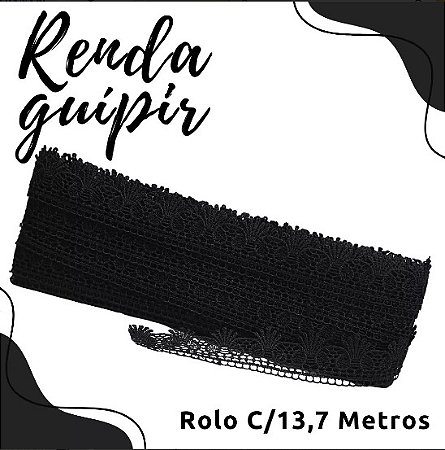 Renda Guipir CHL-425 3.5 Cm -  Rolo C/13.7 Metros Cor:Preto