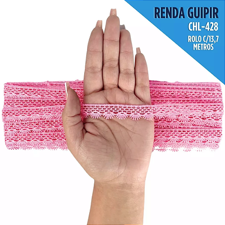 Renda Guipir CHL-428 2.0 Cm -  Rolo C/13.7 Metros Cor:Rosa-Chiclete