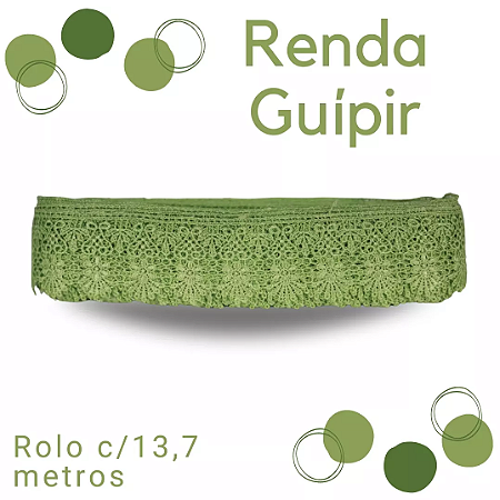 Renda Guipir CHL-435 5.0 Cm -  Rolo C/13.7 Metros Cor:Verde-Limao