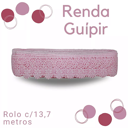 Renda Guipir CHL-435 5.0 Cm -  Rolo C/13.7 Metros Cor:Rosa-Bebe