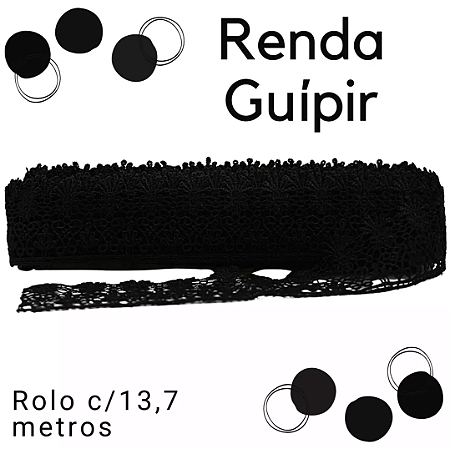 Renda Guipir CHL-435 5.0 Cm -  Rolo C/13.7 Metros Cor:Preto