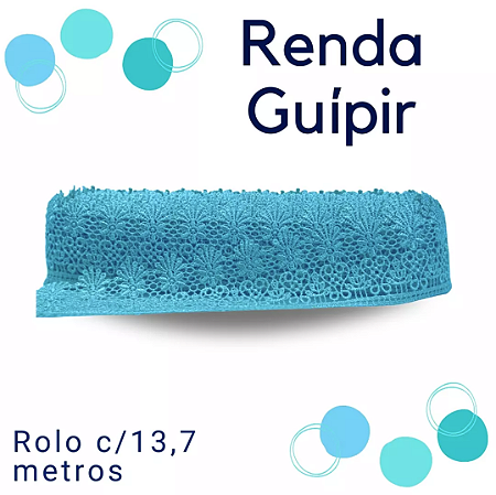 Renda Guipir CHL-435 5.0 Cm -  Rolo C/13.7 Metros Cor:Azul-Turquesa