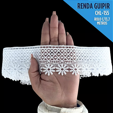 Renda Guipir CHL-155 - 4.5 Cm -  Rolo C/13.7 Metros Cor:Branco