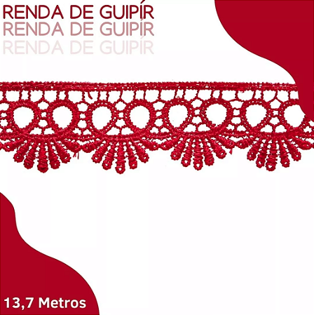Renda Guipir CHL-113 - 2.5 Cm -  Rolo C/13.7 Mts Cor:Vermelho