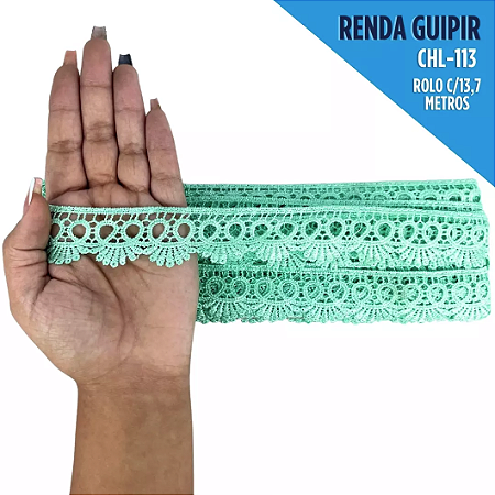Renda Guipir CHL-113 - 2.5 Cm -  Rolo C/13.7 Mts Cor:Verde-Bebe