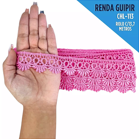 Renda Guipir CHL-113 - 2.5 Cm -  Rolo C/13.7 Mts Cor:Rosa-Chiclete