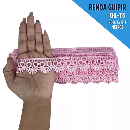 Renda Guipir CHL-113 - 2.5 Cm -  Rolo C/13.7 Mts Cor:Rosa-Bebe