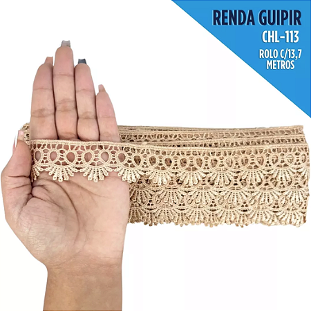 Renda Guipir CHL-113 - 2.5 Cm -  Rolo C/13.7 Mts Cor:Caramelo