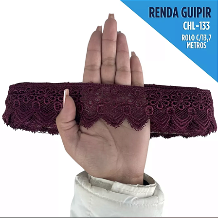 Renda Guipir CHL-133 - 6.0 Cm -  Rolo C/13.7 Metros Cor:Vinho