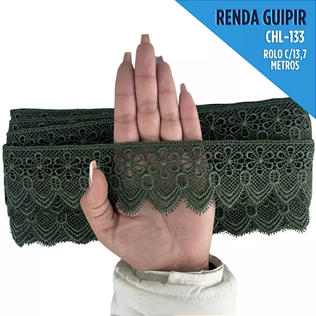 Renda Guipir CHL-133 - 6.0 Cm -  Rolo C/13.7 Metros Cor:Verde-Musgo
