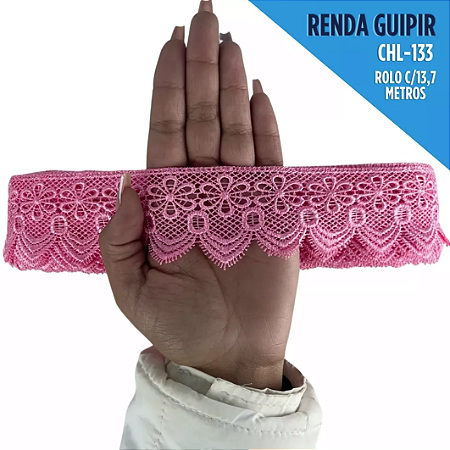Renda Guipir CHL-133 - 6.0 Cm -  Rolo C/13.7 Metros Cor:Rosa-Chiclete