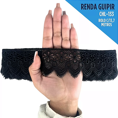 Renda Guipir CHL-133 - 6.0 Cm -  Rolo C/13.7 Metros Cor:Preto