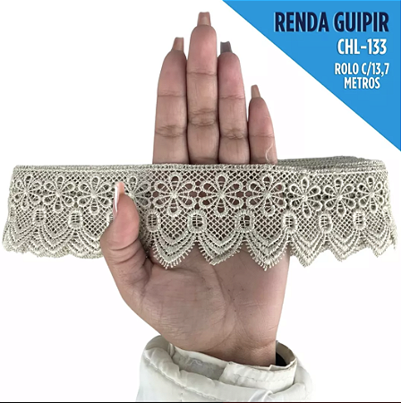 Renda Guipir CHL-133 - 6.0 Cm -  Rolo C/13.7 Metros Cor:Bege