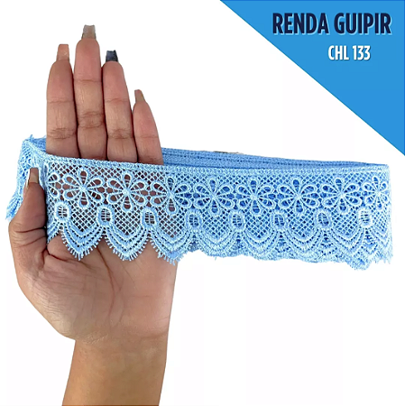 Renda Guipir CHL-133 - 6.0 Cm -  Rolo C/13.7 Metros Cor:Azul-Bebe