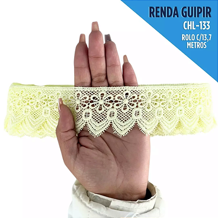 Renda Guipir CHL-133 - 6.0 Cm -  Rolo C/13.7 Metros Cor:Amarelo-Bebe